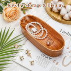 Mechi 4 Pack Decorative Oval Wood Bowl, 7 Inch Long Handcrafted Wooden Boat Bowl, Small Entryway Catchall Tray Holder for Snack, Sauce, Jewelry, Ring, Key, Remote, Home Decor, Table Centerpiece