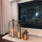 Allgala 3-PC Lantern Set 23 Inch Jumbo Deluxe Modern Indoor/Outdoor Candle Lantern Set Stainless Steel Frame Tempered Glass Rectangular Rose Gold for Garden Poolside Fireplace Wedding - color: Cuboid Rose Gold