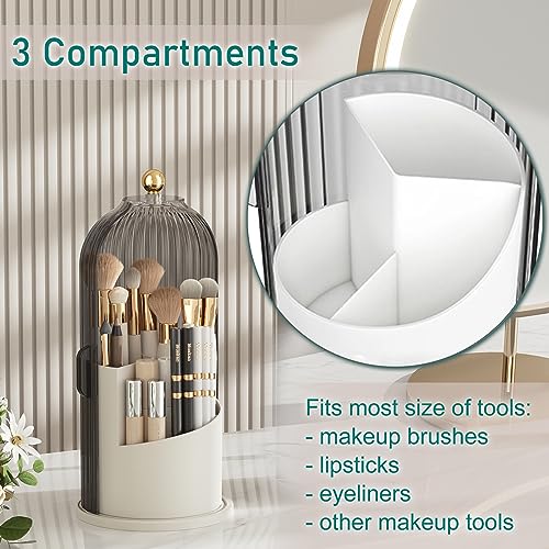 GAXmi Makeup Brush Holder with Lid Cosmetic Tools Organizer 360 Rotating Waterproof Dustproof Beauty Brushes Storage for Vanity, Grey - color: Grey