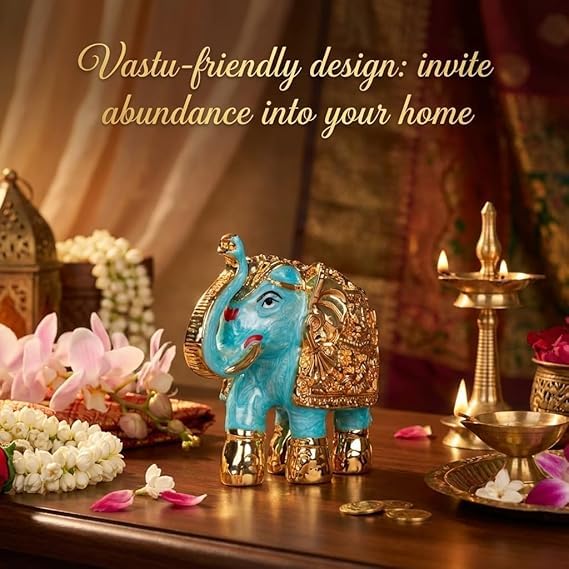 Gold Plated Elephant Idol Showpiece for Vastu, Good Luck, Gifting for House Warming and Home Decor - 3 Inches - 1 Piece