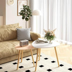BAMEOS Bamboo Nesting Triangle End Table,Set of 2 SideTable Modern Minimalist Coffee Table for Living Room (White & Pink) - color: White & Pink