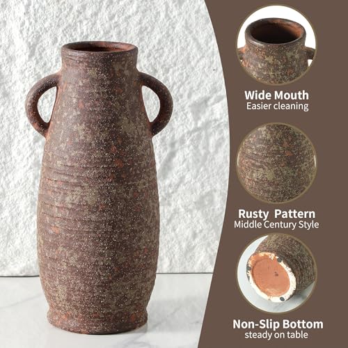 Ceramic Rustic Vase, 12.3 Inch Farmhouse Decorative Flower Vase for Home Decor, Rusty Vase for Living Room Bedroom Kitchen Office Decor Centerpiece Table Decorations - color: 203-2-12in