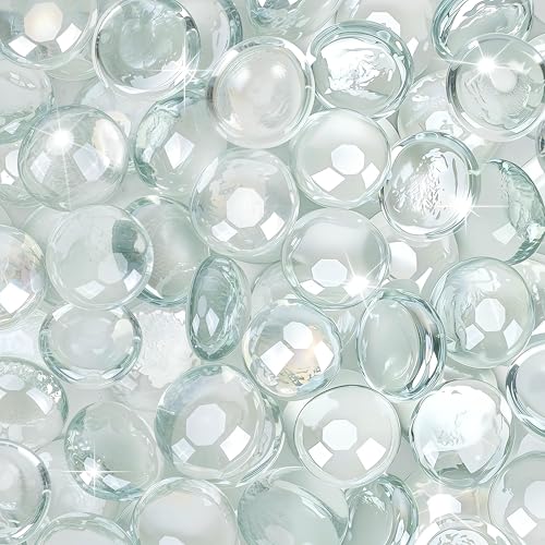Mr. Fireglass 10 Pound Fire Glass Beads, 1/2" Reflective Round Fire Glass Drops for Fireplace Fire Pit & Lanscaping, High Luster Crystal Ice - color: Crystal Ice, size: 1/2 inch, 10 Pounds
