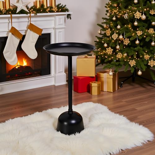 SwallowLiving Small Round Side Table, Tall Pedestal Drink End Tables Living Room, Narrow Night Stand for Small Spaces, Bedroom, Modern Metal Beside Table Entryway Desk Home Decor (Black, 9" x 23") - color: Metal Black