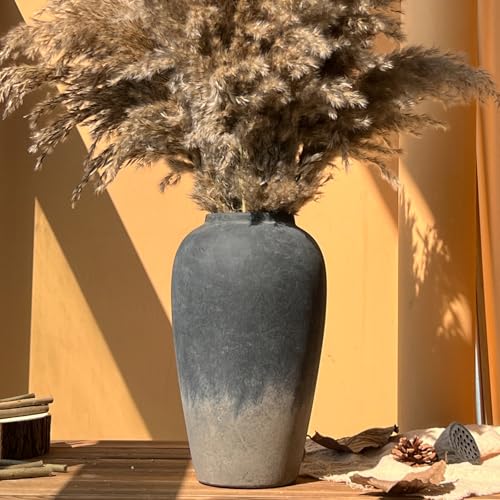 Ceramic Rustic Farmhouse Vase, 12 Inch Black Handmade Pottery Flower Vase for Home Decor, Rustic Living Room Decor, Wedding Gifts, Shelf & Table Decoration - color: Black, size: Small