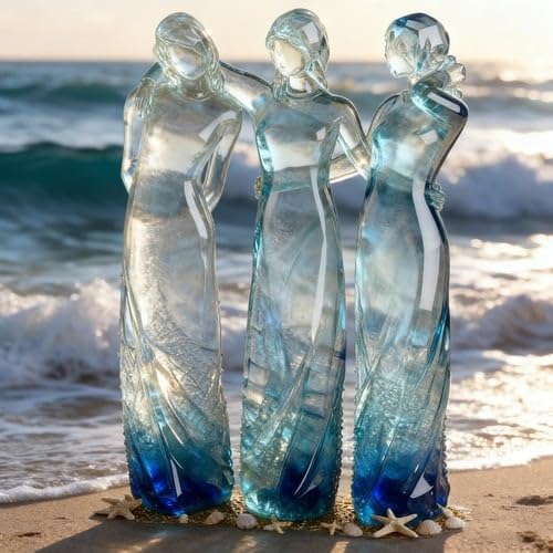 Sisters by My Side, Celebrates Friendships Three Sisters Sculpture,Sea Glass Style Resin Sisters Sculpture,Sister Ornament, Memorial Gift for Women (Two Sisters) - color: Two Sisters