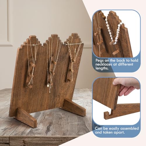 MOOCA Portable Wooden Necklace Jewelry Stand, Display Up to 12 Necklaces Storage Holder, Jewelry Display Stand, Brown Color - color: Brown, 12 Necklaces