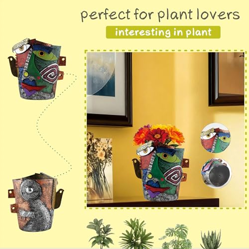 Picasso Abstract Face Flower Pot,Unique Resin Crafted Planter with Drainage Holes,Interesting Colorful Planter with Human face,for Indoor and Outdoor Botanical Home décor (Frown) - style: Frown