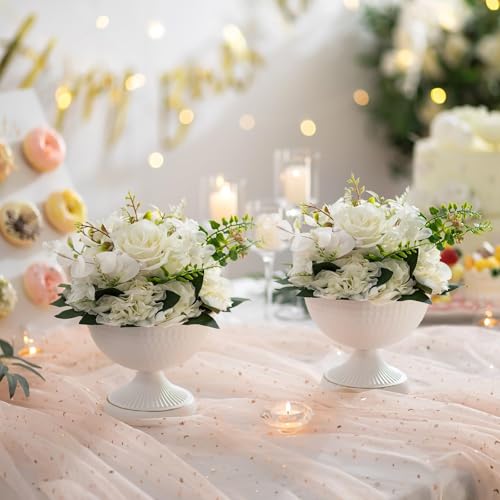 Sziqiqi Urn Vases for Wedding Centrepiece - 6in High White Metal Vase Set of 2 Small Vintage Flower Arrangement Pots for Table Centrepieces Elegant Hammered Vase for Christmas Anniversary Party - color: White, size: 5.9in - 2 Pc