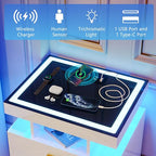 Lvifur 2 Set Nightstands with Wireless Charging Station, Auto Sensor 3 Color Dimmable LED Night Stand, Modern Bedside Table with 3 Drawers & 3 Open Compartments (White) - color: White X2 3 Drawers-glass Top