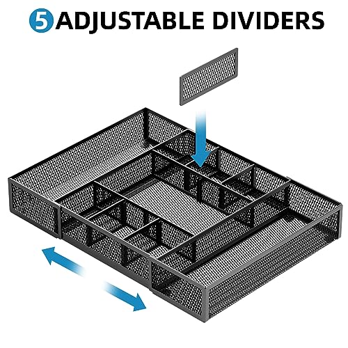 Marbrasse Expandable Desk Drawer Organizer, Mesh Drawer Organizer Tray with 10 Adjustable Compartments, Desk Organizers and Accessories for Office Supplies, Makeup & Vanity (Expandable Black-2 pack) - color: Black-2P