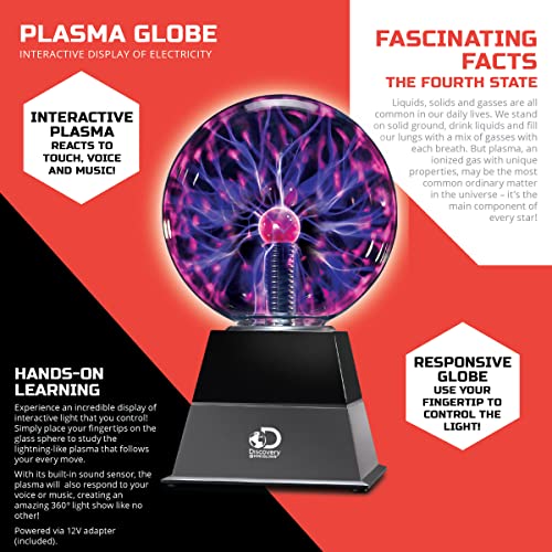 Discovery™ Plasma Globe Lamp, Touch & Sound Sensitive Lightning, Interactive Electric Plasma Ball for Hands-On STEM Learning, Plug-in Bedroom & Desktop Decorative lamp - style: Black Pyramid Base