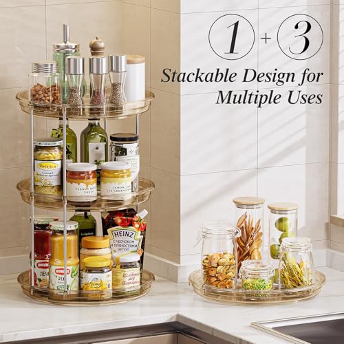 LAMU 2 Pack 2 Tier Lazy Susan Turntable Organizer 10.6'' Rotating Spice Rack Organization for Cabinet, Kitchen, Pantry, Countertop, Bathroom, Vanity, Medicine Cabinet Organizer, Amber - color: Amber, size: 10.6in 2 Pack