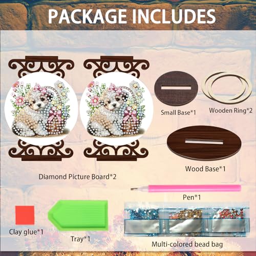 Diamond Art Painting Candlestick Holder kits, Puppy DIY shaped crystal Diamond partial art painting, woodiness Candle holder for AromaRelax & Home Decor, Christmas Halloween Ornaments (Double-Sided) - color: Puppy