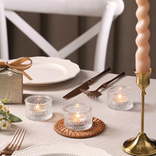 NITIME 30Pcs Clear Votive Candle Holders, Tealight Candle Holder Glass for Wedding Decorations, Polka Dot Glass Candle Holder forTable Centerpiece, Home and Party Decor - color: Clear