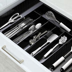 Simple Houseware Expandable Kitchen Drawer Flatware Organizer, Black – Adjustable Cutlery Tray with 9 Compartments for Utensils and Silverware - color: Black