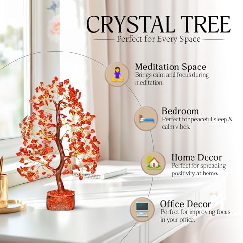 YATSKIA Red Jasper Crystals - Crystal Tree of Life - Gemstone Tree - Spiritual Items - Meditation Room Decor - Spiritual Decor - Reiki Gifts - Good Luck Charms - Metaphysical Gifts - color: Red Jasper (Golden Wire)