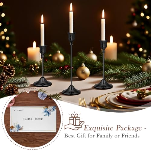 Black Candlestick Holders Set of 6, Weighted, Metal Taper Candle Stick Holders, Vintage Christmas Brass Home Decor for Table, Mantel, Room Decorations Housewarming Gift Black-6 - color: Black, size: Set of 6