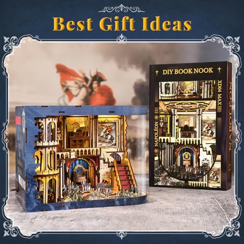 MiniCity Magic Booknook Building Set with LED Light, Mini Bookend Building Kit for Bookshelf & Home Decor, DIY Miniature Book Nook Building Model for Kids Adults Teens (Napoléon) - style: Napoléon