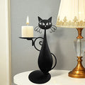 Black Cat Candle Holder for Pillar Candles Led Flameless Candles, Retro Rustic Farmhouse Home Metal Cat Decor Candlestick for Centerpiece, Dining Table, Housewarming Gifts