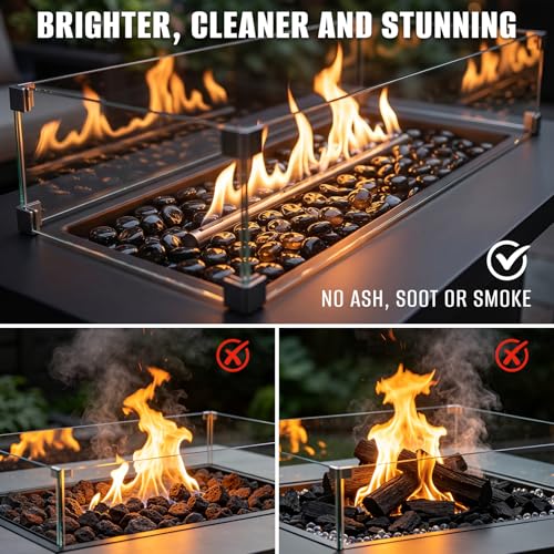 Mr. Fireglass 10 Pound Fire Glass Beads, 1/2" Reflective Round Fire Glass Drops for Fireplace Fire Pit & Lanscaping, High Luster Onyx Black - color: Onyx Black, size: 1/2 inch, 10 Pounds