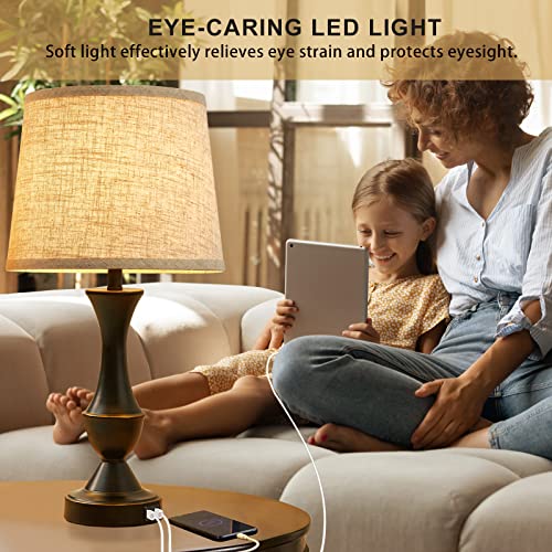 Luvkczc Upgraded Touch Table Lamps Set of 2, 22" Tall Bedside Lamps with USB C+A Ports, Dimmable Nightstand Lamps for Bedroom, Living Room, Office, Black Lamp with Beige Lampshade, Bulb Included - color: Black, Beige, size: 22in