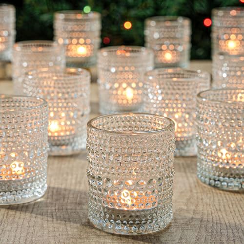 12 Pcs Clear Glass Tea Light Candle Holder, Votive Candle Holders Bulk for Wedding Table Decor & Christmas Thanksgiving（Clear,12） - color: Clear