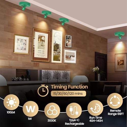 HAMVIDNE LED Spotlight, Rechargeable Battery Picture Lights, Uplighting Indoor, Spot Light with Remote, Plant Tree & Wall Art Display Dartboard Closet Spotlight-Green - color: Chargeable Green, size: 2 Pack