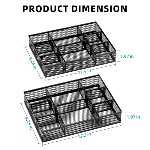 Marbrasse 2 Pack Desk Drawer Organizer, Mesh Drawer Organizer Tray with 8 Adjustable Compartments, Desk Organizers and Accessories, 5 Dividers Drawer for Office Supplies, Makeup & Vanity (Black) - color: Black