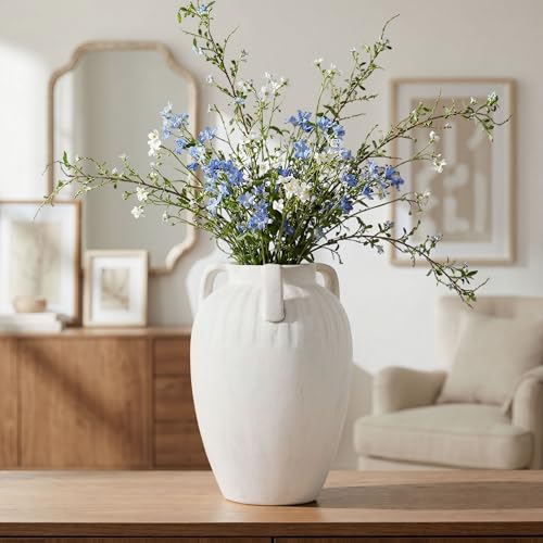 Flower Vase, 8.86 inch Tall Ceramic Vase with 3 Handles Vintage Terracotta Rustic Unique Vase for Bouquet Pottery Barn Decor Large Vases for Decor Livingroom Bathroom Modern Farmhouse(White) - color: B-8.86"h-white