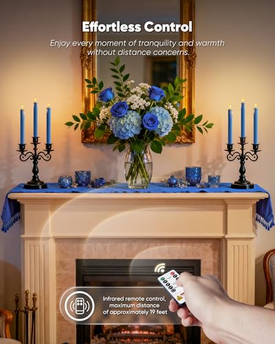 Homemory 6 Pcs Real Wax Blue Flameless Taper Candles with Remote Timer, 9.6 Inches LED Fake Candlesticks, LED Candle with 3D Flickering Flame for Romantic Wedding, Dinner, Xmas Anniversary Decor - style: Coastal - Blue 9.6"