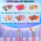 FANDAMEI Nail Art Tools, Nail Brush, 15 PCS Nail Art Brushes, 5 PCS Nail Dotting Tool, Nail Stand, Nail Holder For Painting Nails, Press On Nail Stand, Nail Tools, Nail Design Tools - color: Pink