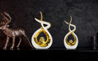 Querro Modern Abstract Ceramic Statue - Elegant White & Gold Decor for Home Living Room, Dining Table Centerpiece & Office Shelf | Luxury Aesthetic Sculpture (Large) - size: Large