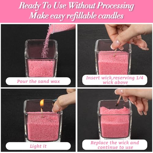 Sukh Pink Candle Sand Wax with Wicks and Wick Tabs- 450g DIY Pearled Candle Wax, Refillable Pearled Sand Candles with Wicks, for Valentine's Day, Wedding, Dating - color: Pink Red