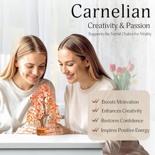 Carnelian Crystal Tree - Home Decor - Bonsai Tree - Tree of Life Decor - Spiritual Decor - Crystal Decor - Good Luck Gifts - Meditation Accessories - Money Tree - Desk Decor - Good Luck Charms - color: Carnelian Golden Wire