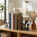 Cute Cat Bookends Metal Black Cat Book Ends for Shelves Bookshelf Decorative Accessories Home Office Desk Bookshelf Decor Cat Lover Gifts for Women