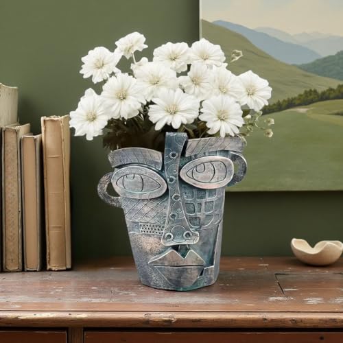 Picasso Abstract Face Flower Pot,Unique Resin Crafted Planter with Drainage Holes,Interesting Colorful Planter with Human face,for Indoor and Outdoor Botanical Home décor (Bronze) - style: Bronze