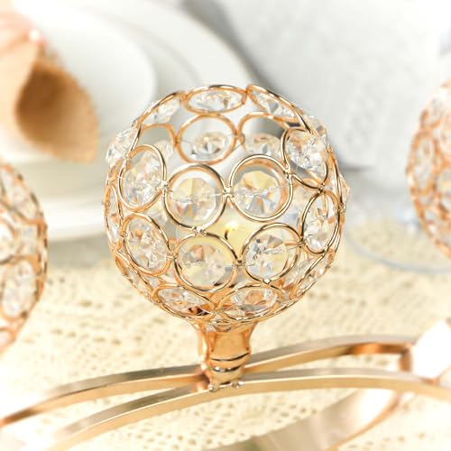Crystal Tealight Candle Holder Centerpiece Home Decorative Candlestick Holder Elegant Table Centerpiece Home Decor Wedding Party Anniversary (Gold, 3 Arm of 4 Pcs) - color: Gold, size: 4 Pieces