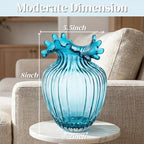 ZAVOOS Hand Blown Glass Vase, Modern Art Decorative Blue Vase for Flower Plants, Unique Bubble Waves Mouth Vase for Home Decor, Living Room Centerpieces, Table Bouquet, Wedding Decoration