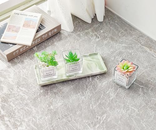 9.2" Porcelain Small Bathroom Tray, Ceramic Countertop and Vanity Tray for Cosmetics, Perfume, Jewelry, Candle - Kitchen Soap Tray for Kitchen Counter (Green) - color: Green, size: 9.2" x 3.6" x 0.6"