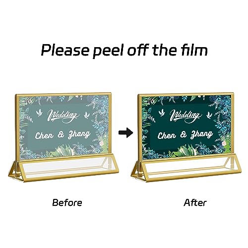Acrylic Sign Holders Golden Border 8 Pack 6x4 Wedding Table Number Frames Double Sided Table Menu Stands with Horizontal Stand, Photos and Art Display