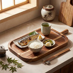 Acacia Wood Serving Board with Handle Rectangular Charcuterie Tray Acacia Dinner Platter with Natural Grain Finish Mom Gift for Food Meat Bread Appetizer Snack(16''l X 7.65''w X 1.25''d) - size: 16" x 7.7" x 1.3"