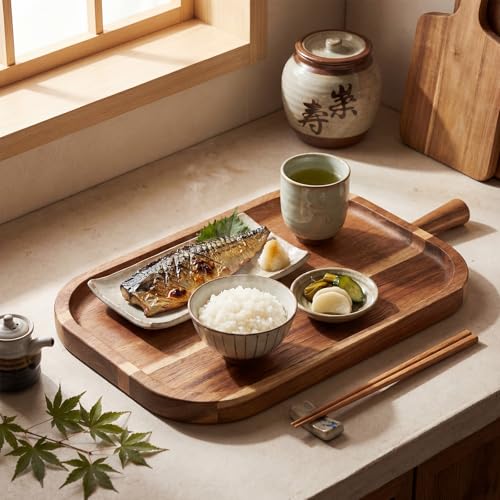 Acacia Wood Serving Board with Handle Rectangular Charcuterie Tray Acacia Dinner Platter with Natural Grain Finish Mom Gift for Food Meat Bread Appetizer Snack(16''l X 7.65''w X 1.25''d) - size: 16" x 7.7" x 1.3"