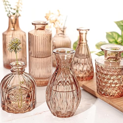 Glass Bud Vase Set of 32 Pcs, Small Glass Vases for Flowers, Amber Bud Vases in Bulk, Vintage Vases for Wedding Centerpieces, Wedding Decorations, Home Table Flower Decor - color: Amber