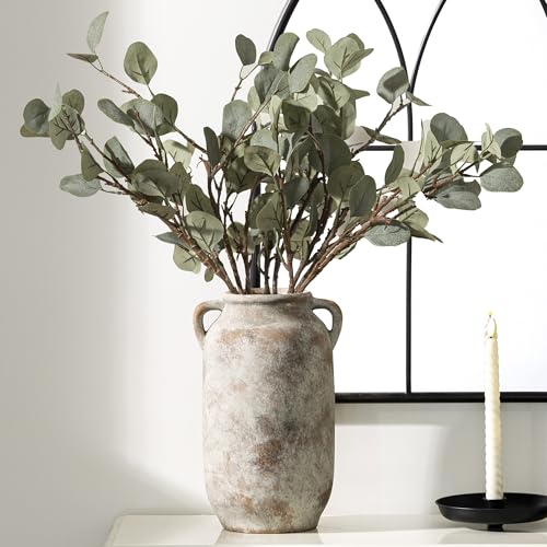 Large Flower Vase Home Decor - 12 inch Tall Ceramic Farmhouse Rustic Table Vases with Handle Living Room Decoration Decorative Modern Vintage for Floor Kitchen Shelf Coffee Dining Desk Fireplace - color: 12" Retro