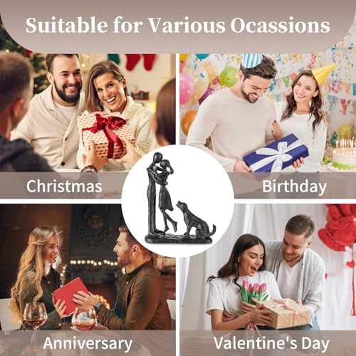 Sziqiqi Anniversary Iron Gifts for Her - Couple Love Sculpture Anniversary Iron Gift for Couple Girlfriend Wife Him Black Statue Metal Figurines for Home Decor Wedding Christmas Birthday Gifts - style: Couple & Dog