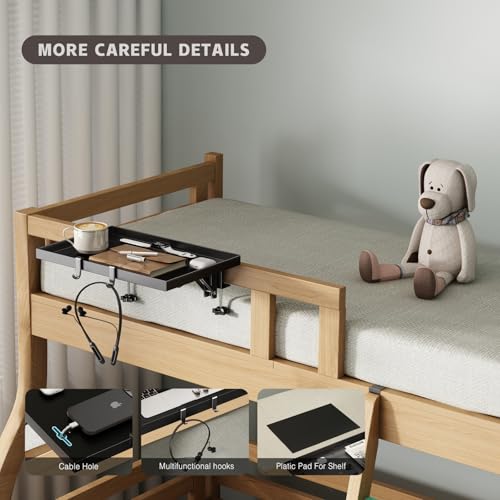 Magheo Bedside Shelf Foldable, Metal Clip-On Bunk Bed Table Shelf for Top Bunk Heavy Duty Bed Side Table Tray for College Dorm Room Essentials, Loft Nightstand Organizer Tray with 1 Cord Hole(Black) - color: Black, size: 12.6" x 9.28" x 0.79"