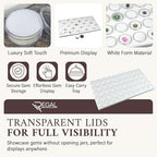 RJ Displays 50 Gem Display Case Diamond Gemstone Storage Box – White Tray Foam Sheet (14.5" x 7.8" x 0.75") –Small Round Plastic Containers Box Jewelry Organizer Container, White Foam Storage Jar - color: White