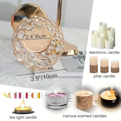 VINCIGANT Gold Crystal Candle Holders Set of 2,Pillar Candlesticks for Table Centerpieces, Valentine's Day Home Decor Wedding Party Housewarming Gift - size: 2 pcs 13" & 15" Tall