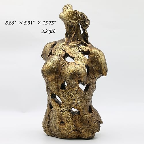 Lukitas Abstract Female Bust Statue and Sculpture, Lady Figurine Art Decor, Aesthetic Ornament for Office Living Room Bedroom, Golden, Resin 16" - color: Golden